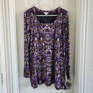 J. Jill Women’s Floral Boho Long Sleeve Tunic Top Purple Size M, L Tall